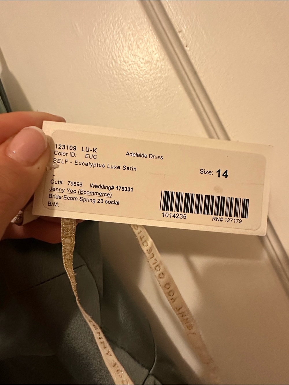 NWT Jenny Yoo Adelaide Dress Eucalyptus Satin Midi Bridesmaid Cocktail Green 14 - Picture 5 of 6